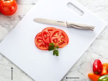 FARBERWARE Large Cutting Board, Dishwasher- Safe Plastic Chopping Board for Kitchen with Easy Grip Handle, 11in by 14in, White on Sale