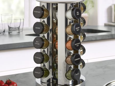 Kamenstein Revolving 20-Jar Spice Rack | Spices Included | Free Spice Refills | Silver | Kitchen Organization For Discount