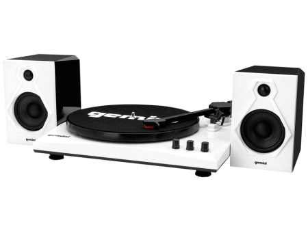 Gemini Record Player Turntable Bluetooth Audio System with Dual Stereo Speakers, Black & White - Certified Refurbished Hot on Sale