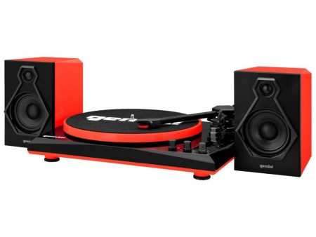 Gemini Record Player Turntable Bluetooth Audio System with Dual Stereo Speakers, Red - Certified Refurbished Fashion