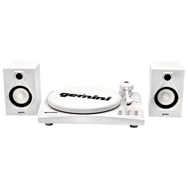 Gemini Record Player Turntable Bluetooth Audio System with Dual Stereo Speakers, White - Certified Refurbished For Discount